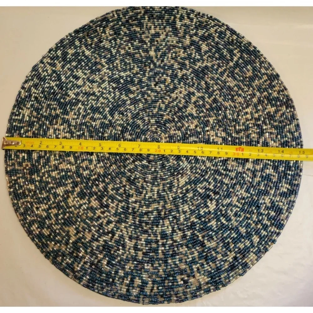 2x Coastal Collection Round Nautical Beaded Placemat Charger Blue Silver 15